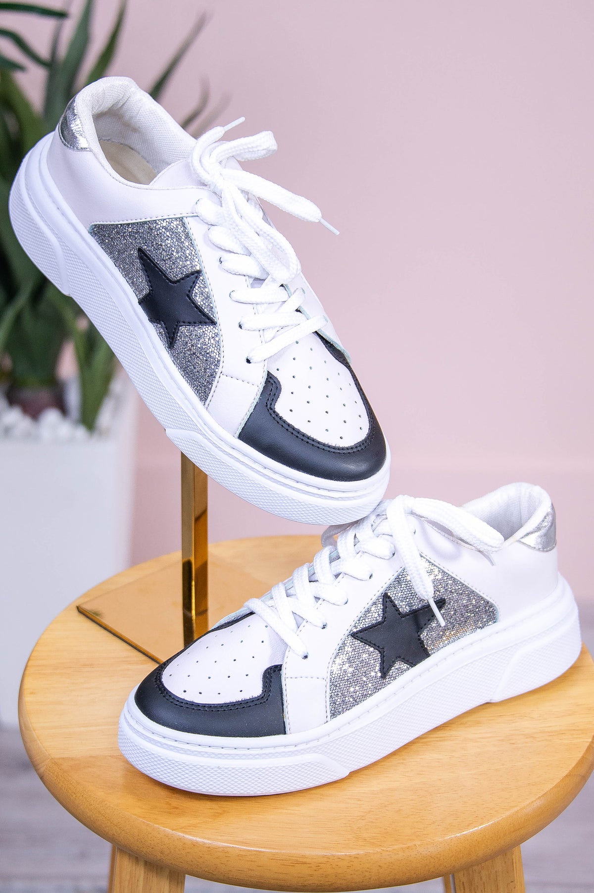 Harmony In The Stars Black/Multi Color Sequin/Star Sneakers - SHO2725BK