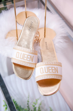"Queen" Gold/White Slip On Sandals - SHO2597GO