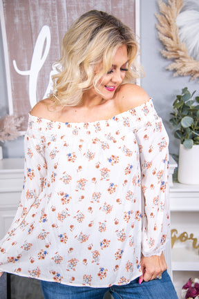 Dreaming The Day Away Cream/Multi Color Floral Off The Shoulder Top - T7233CR