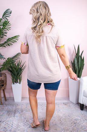 Beachside Cafe Taupe/Multi Color Floral Top - T9338TA