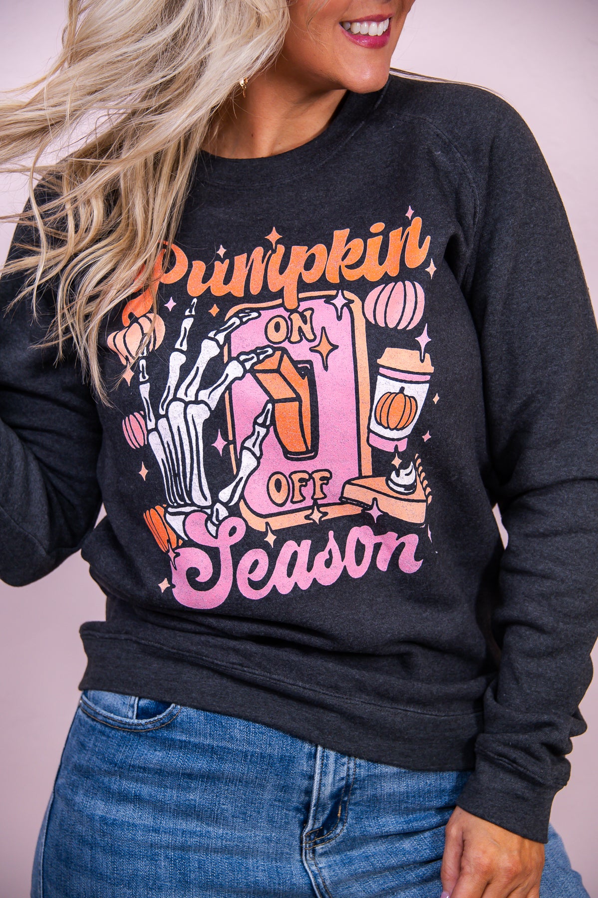 Pumpkin Season Heather Black Graphic Sweatshirt - A2966HBK