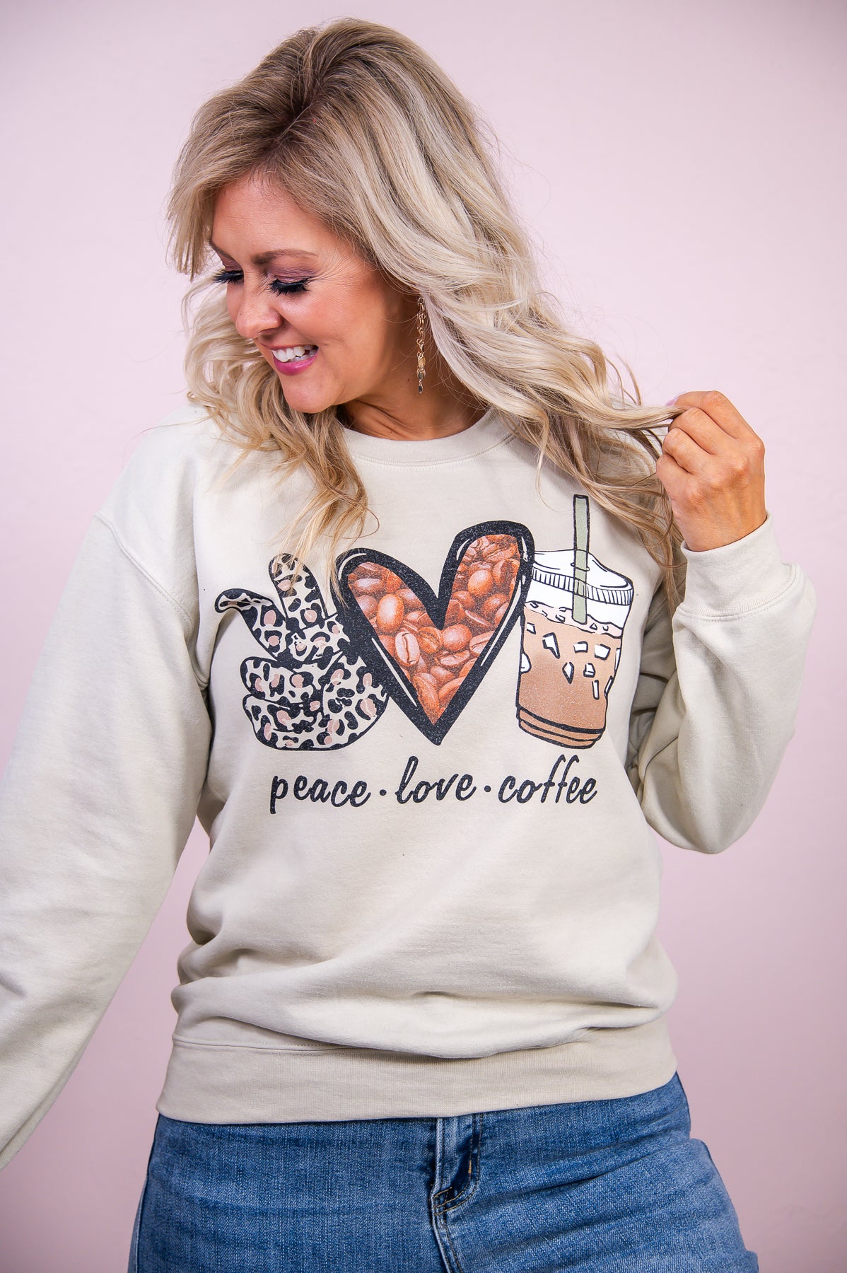 Peace Love Coffee Sand Graphic Sweatshirt - A2977SD