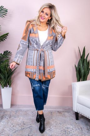 Live Where You Love It Gray/Orange Tribal Knitted Cardigan - O5210GR