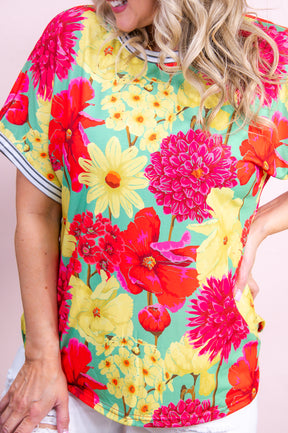 Play Your Part Neon Yellow/Red/Pink Floral Top - T9344NYE