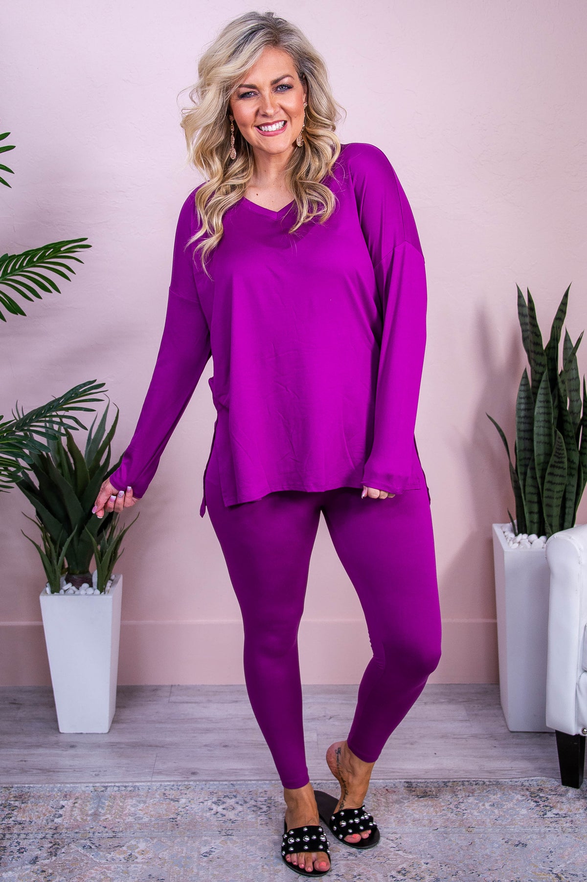 Fashionable Fall Light Plum Solid Top/Legging (2-Piece Set) - T10222LPL