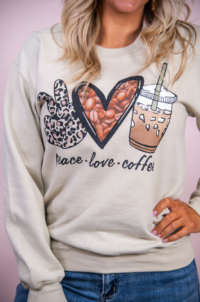 Peace Love Coffee Sand Graphic Sweatshirt - A2977SD
