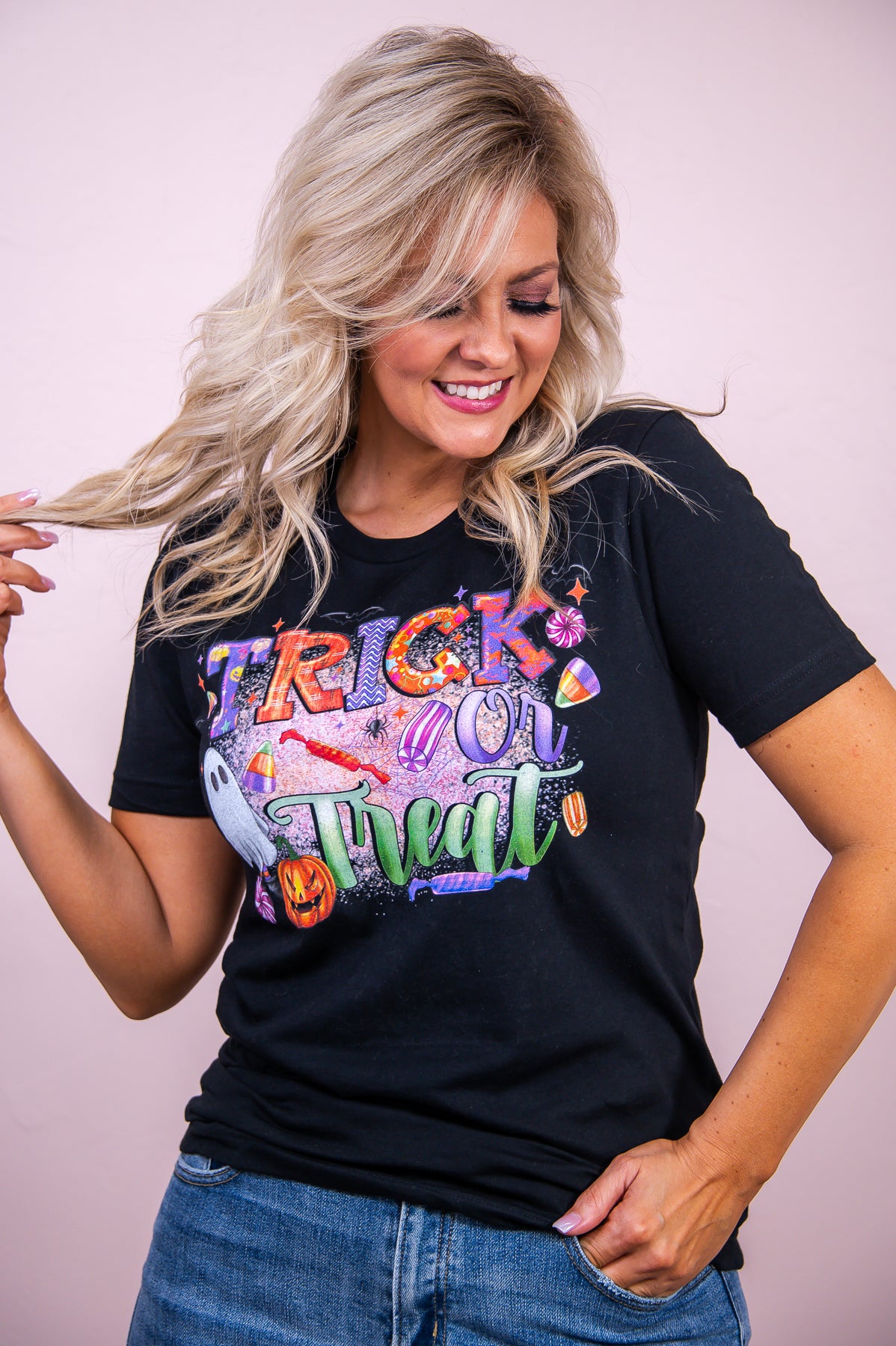 Trick Or Treat Black Graphic Tee - A2968BK