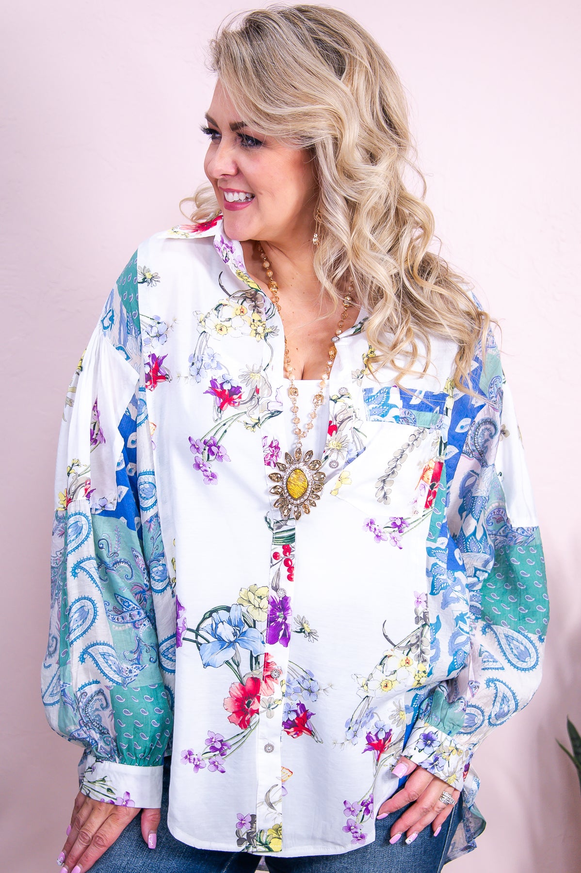 Vacay Awaits Ivory/Multi Color/Pattern High-Low Tunic - T9337IV