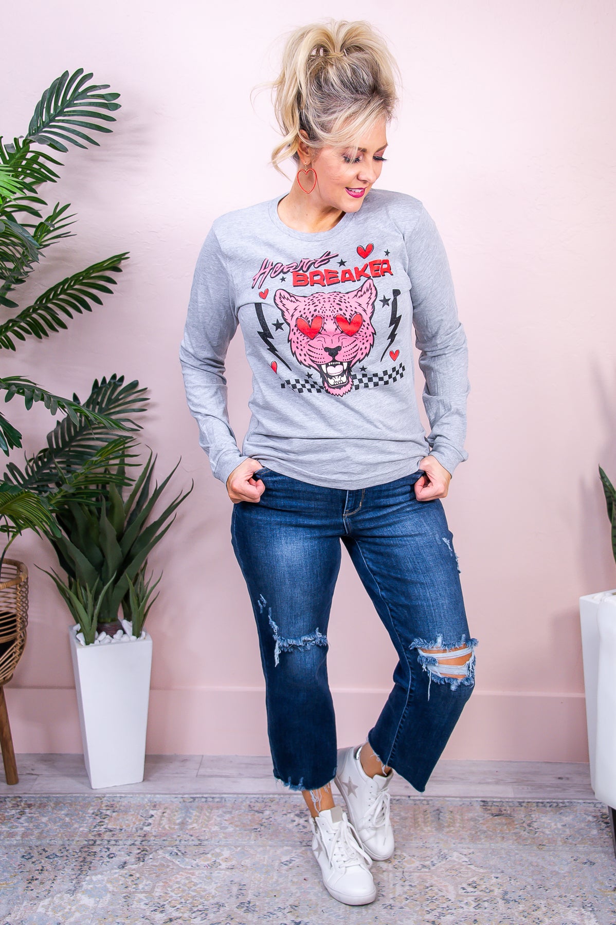 Heartbreaker Athletic Heather Gray Long Sleeve Graphic Tee - A3105AG