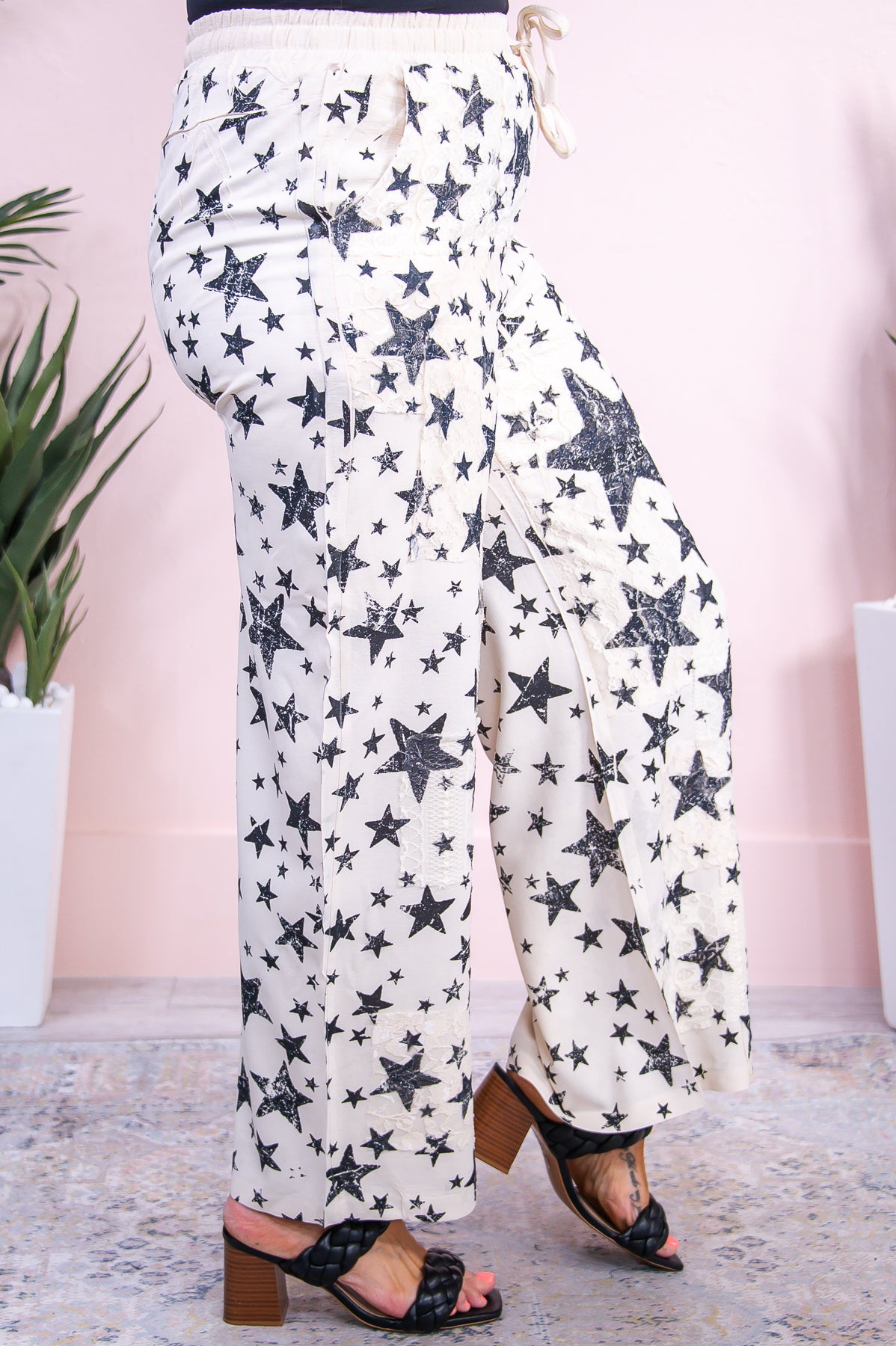 Starlit Nights Ivory/Vintage Black Star/Floral Lace Pants - PNT1603IV