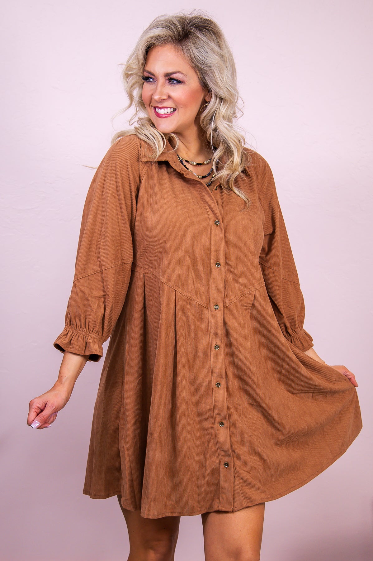 Take Me Out Dancing Brown Solid Dress - D4993BR