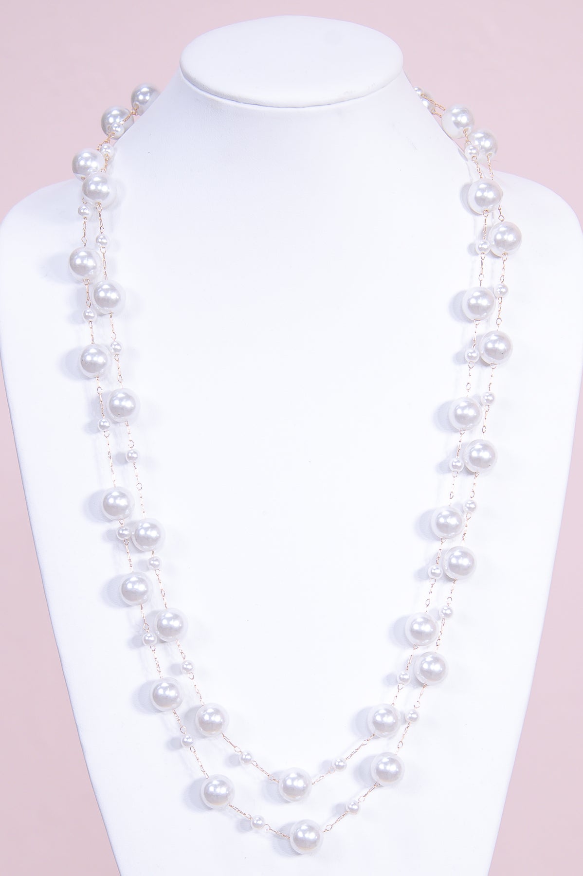 Gold/Ivory Pearl Chain Link Layered Necklace - NEK4315IV