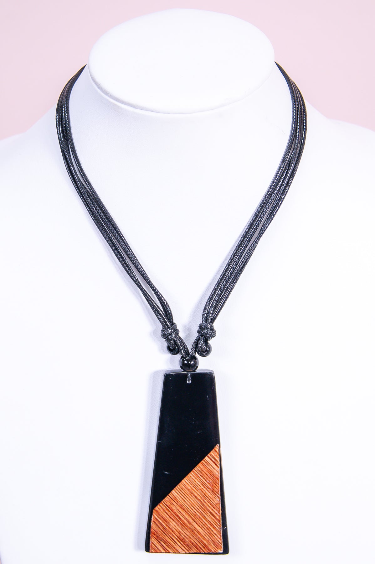 Black/Brown Rectangle Wood/Resin Pendant Necklace - NEK4313BK
