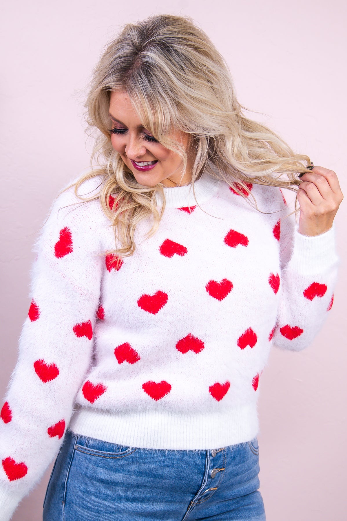 You're My Dream Come True White/Red Heart Sweater Top - T8666WH