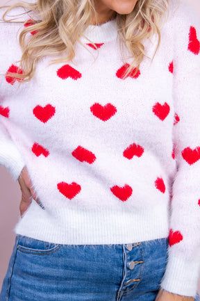 You're My Dream Come True White/Red Heart Sweater Top - T8666WH