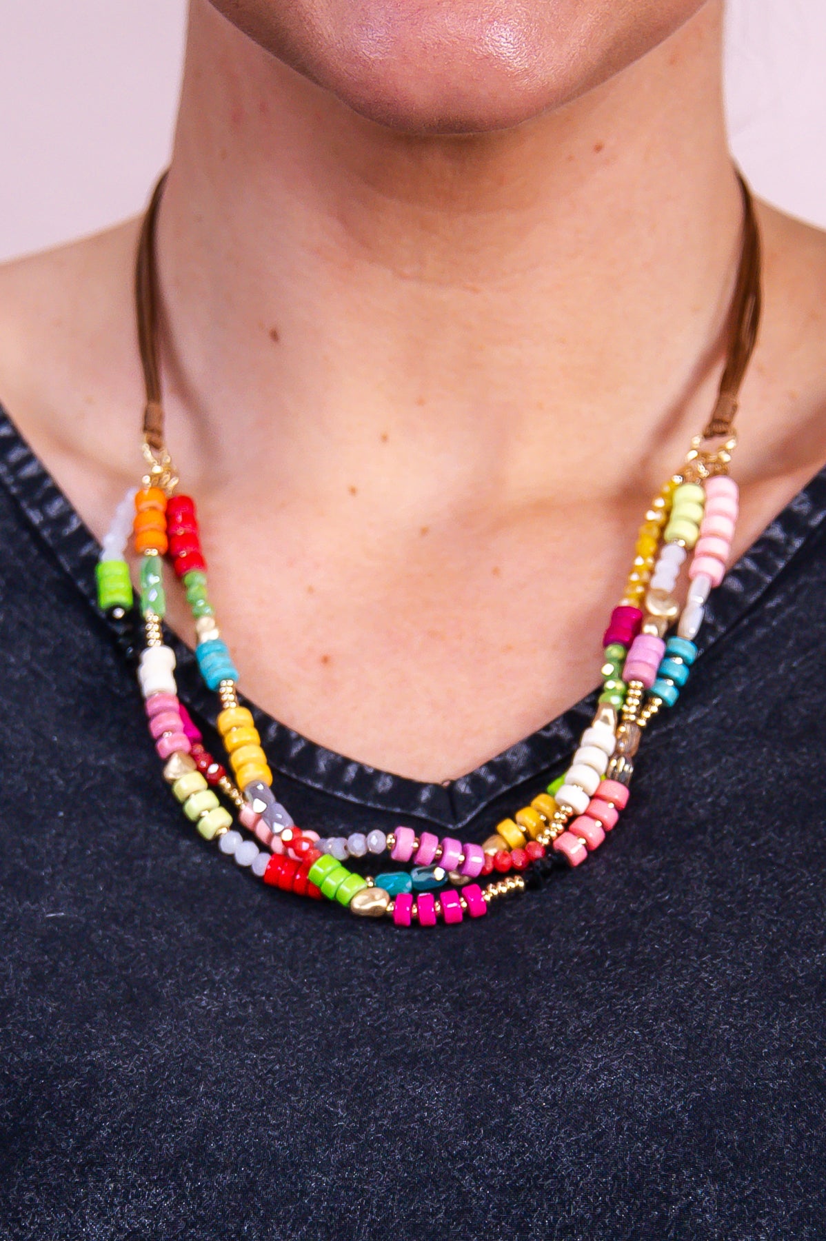 Multi Color Beaded Layered Necklace - NEK4310MU