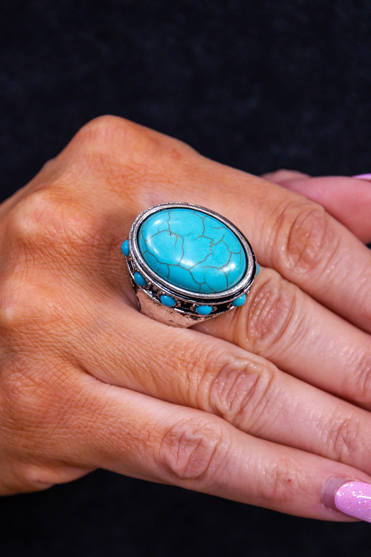 Turquoise/Silver Stone Stretch Ring - RNG1108TU