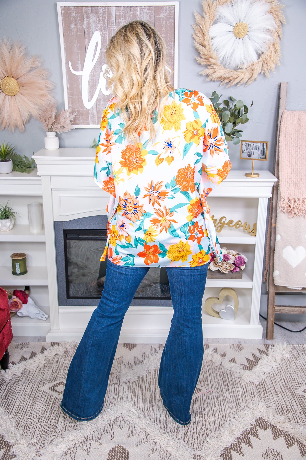 Blossoming Oasis Light Blue/Multi Color Floral Top - T7225LBL