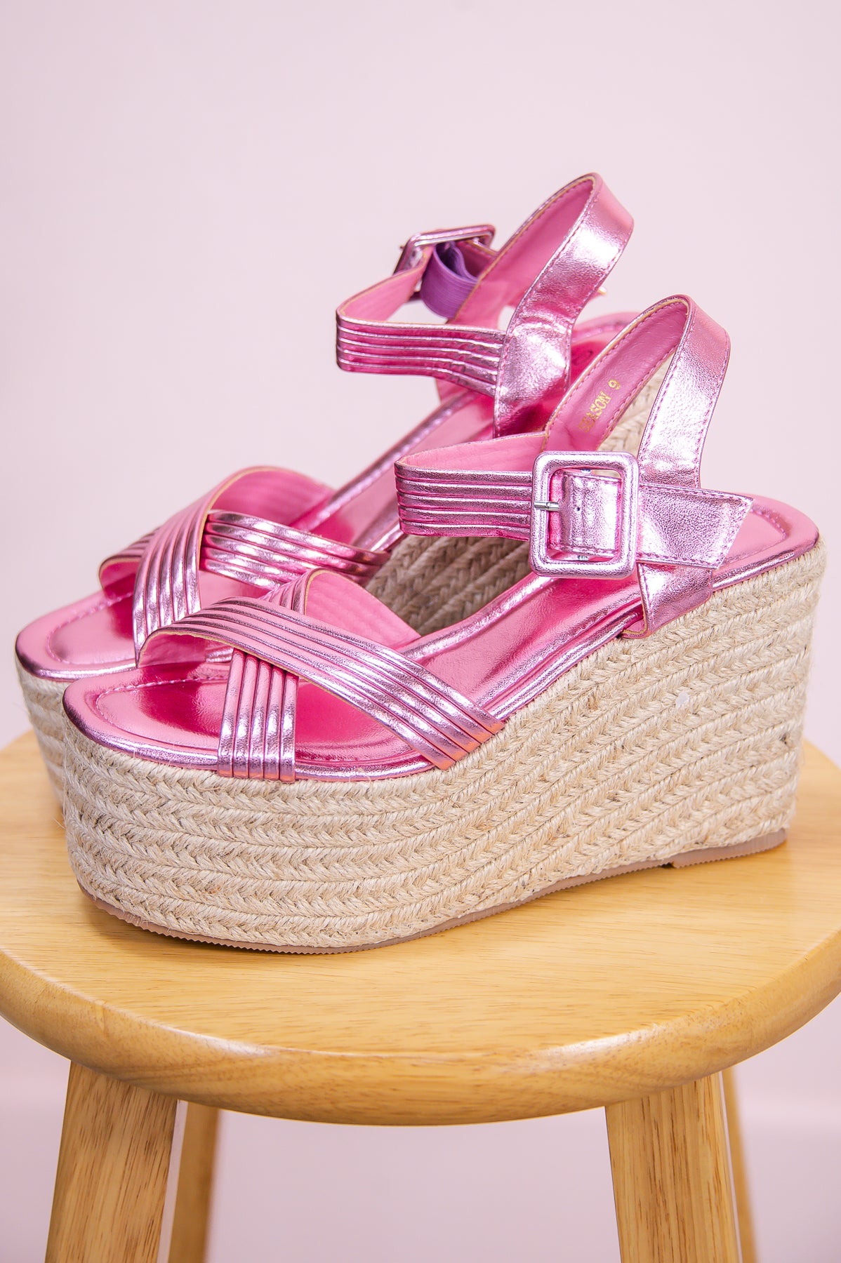 Radiant Harmony Metallic Pink Espadrille Wedge Sandals - SHO2701MPK