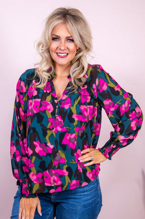 Room To Bloom Hunter Green/Multi Color Floral Top - T7970HGN