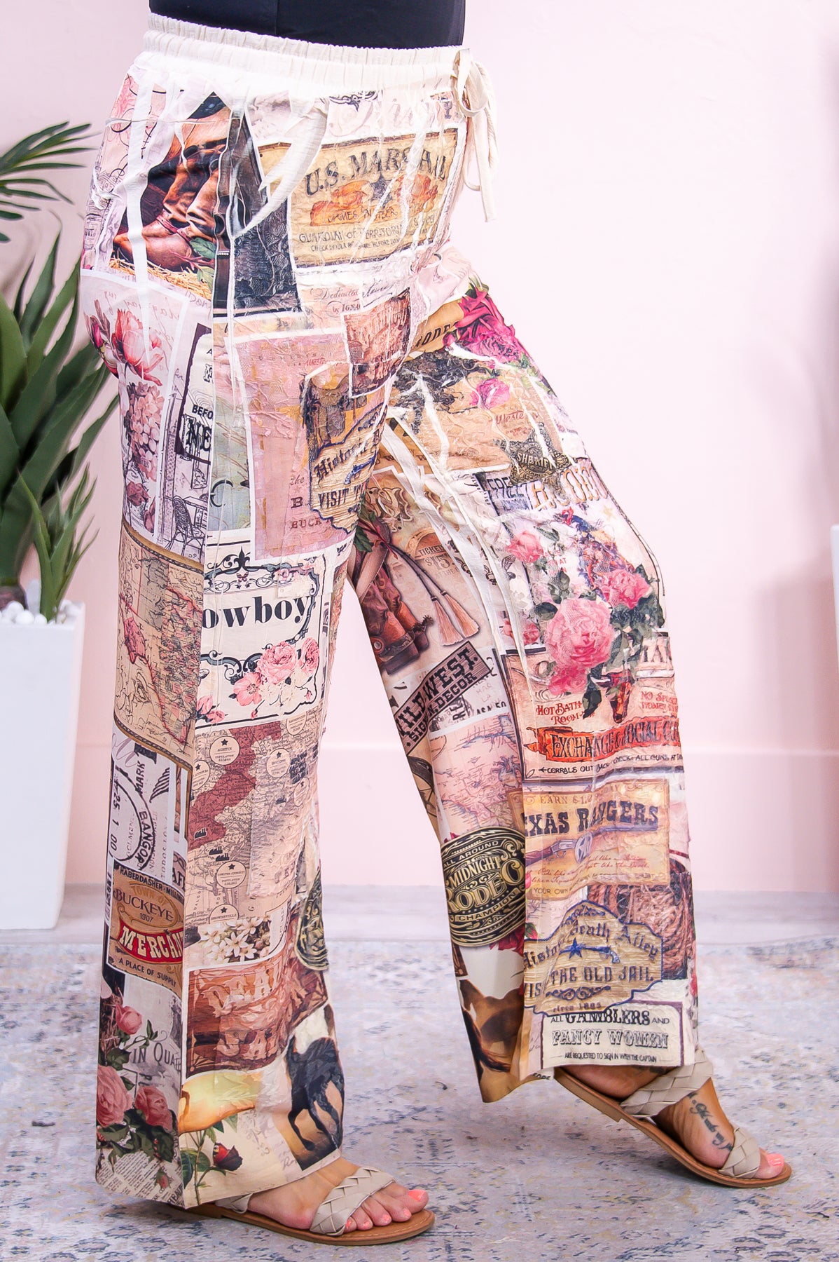 Peace Love & Country Music Rose/Multi Color Western Printed Pants - PNT1604RS