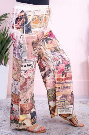 Peace Love & Country Music Rose/Multi Color Western Printed Pants - PNT1604RS