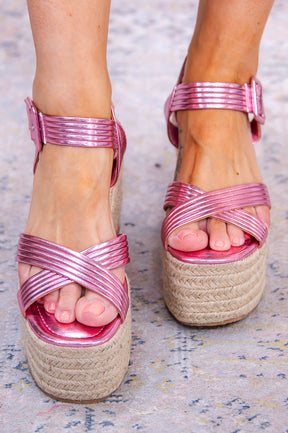 Radiant Harmony Metallic Pink Espadrille Wedge Sandals - SHO2701MPK