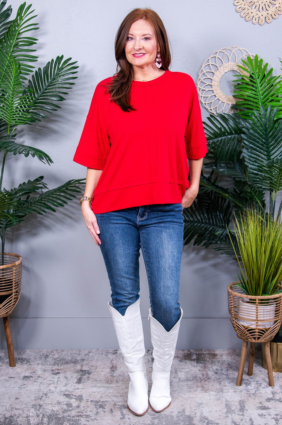 I'll Never Forget Ribbed Dolman Sleeve Top in Red- T11241RD
