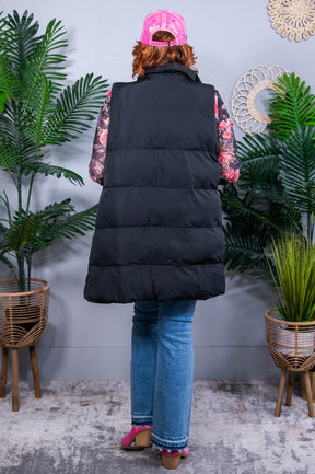 Cold and Calculated Longline Black Puffer Vest - O5767BK