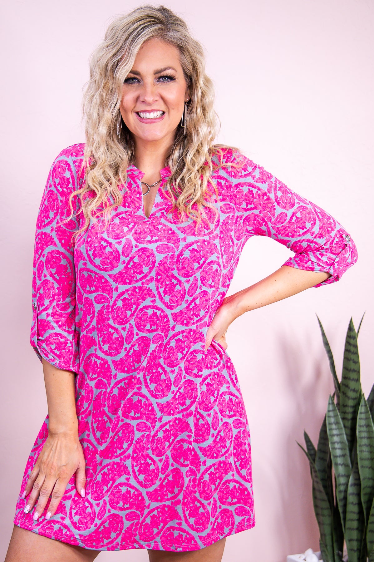 Luxe Arrival Hot Pink/Gray Paisley Dress - D5251HPK
