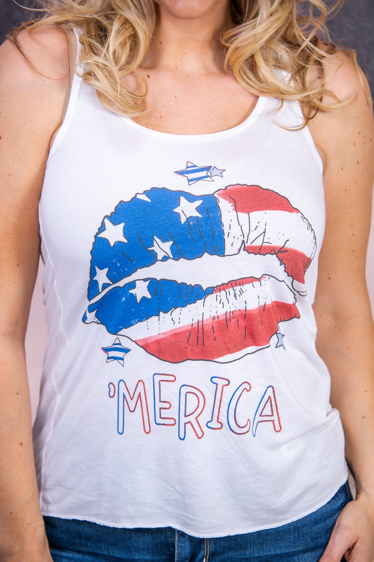 Merica White American Lips Graphic Tee - A2785WH