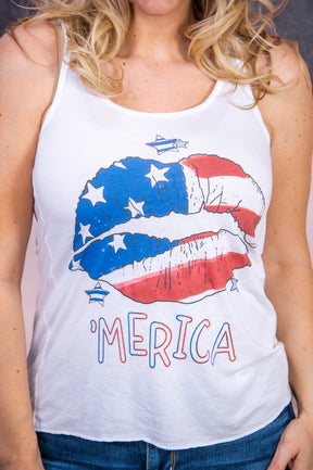Merica White American Lips Graphic Tee - A2785WH