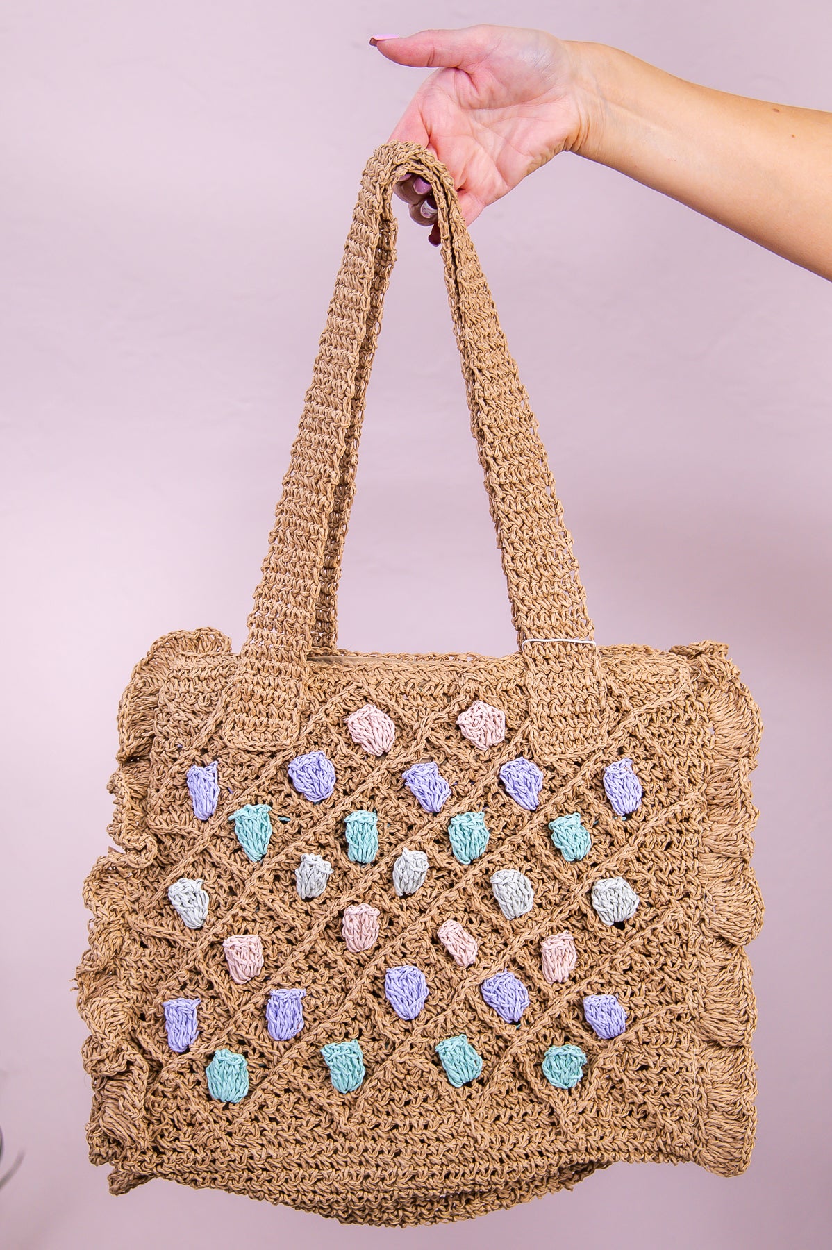 Seriously Cute Natural/Multi Color Woven Bag - BAG1871NA