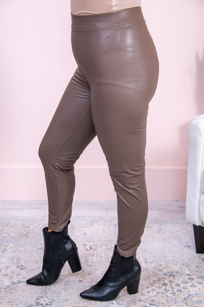 Foxy Lady Dark Taupe Solid Faux Leather Leggings - LEG3087DTA