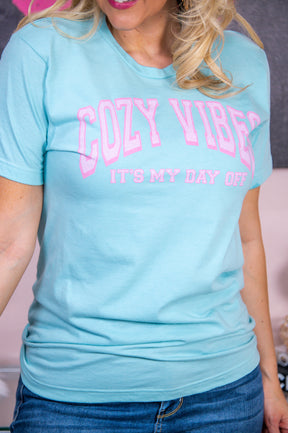 Cozy Vibes Heather Purist Blue Graphic Tee - A2784HPB
