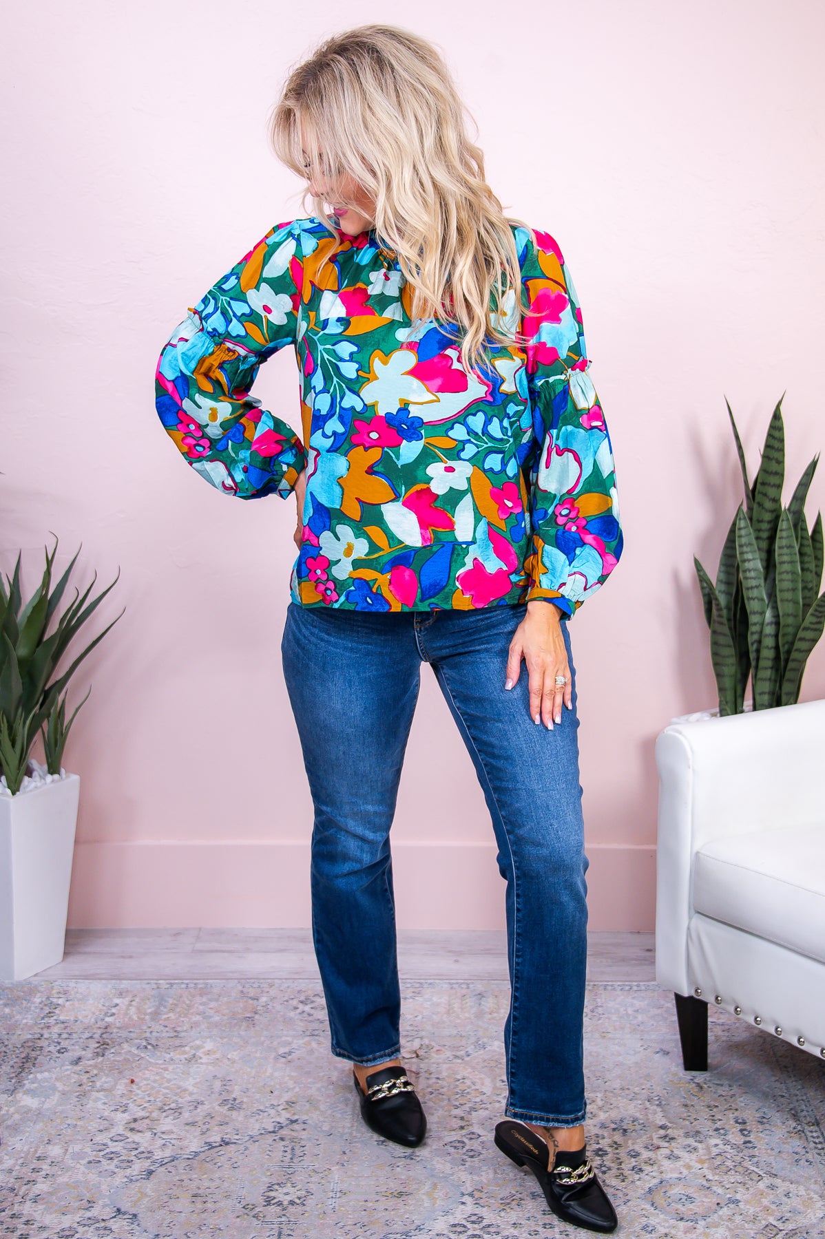 All Class & Sass Green/Multi Color Floral Top - T7978GN