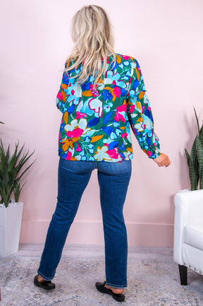 All Class & Sass Green/Multi Color Floral Top - T7978GN