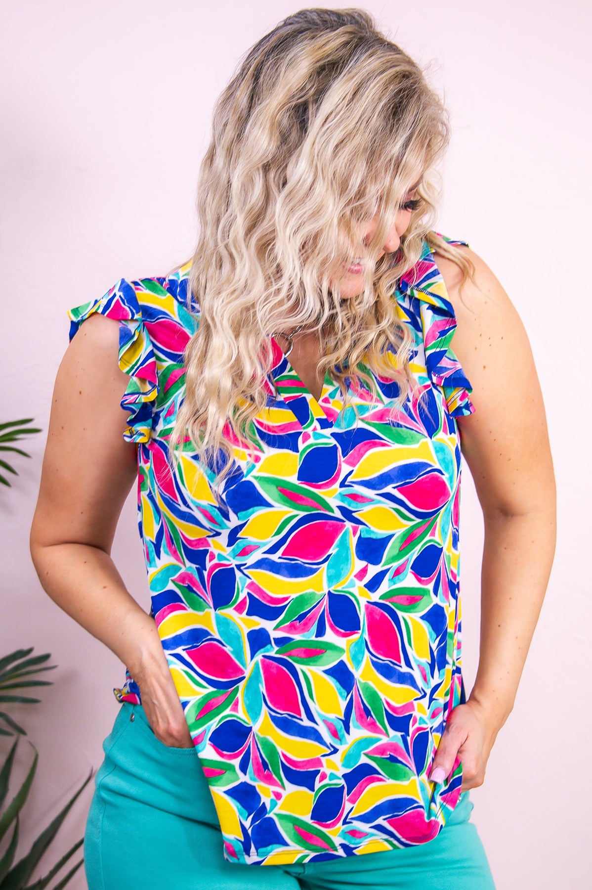 Fun Is Calling Royal Blue/Multi Color Floral Top - T9370RBL
