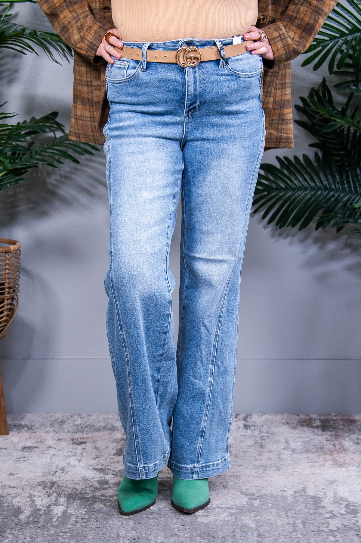 Melia High Rise Side Seam Detail Wide Leg Jeans - K1339DN