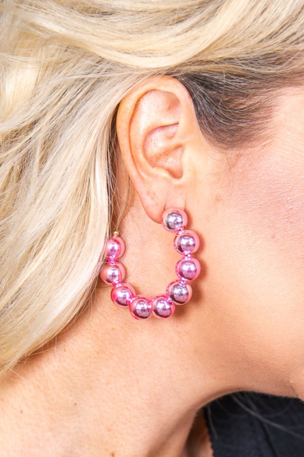 Pink Beaded Open Hoop Earrings - EAR4101PK