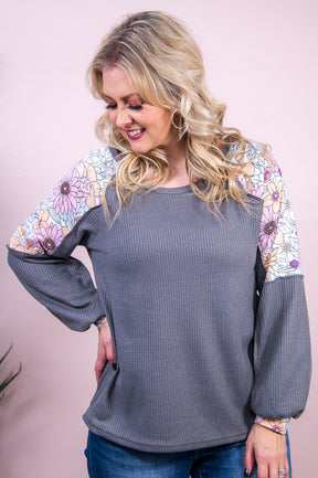 Blooming With Gratitude Gray/Multi Color Floral Top - T8649GR