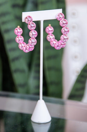 Pink Beaded Open Hoop Earrings - EAR4101PK