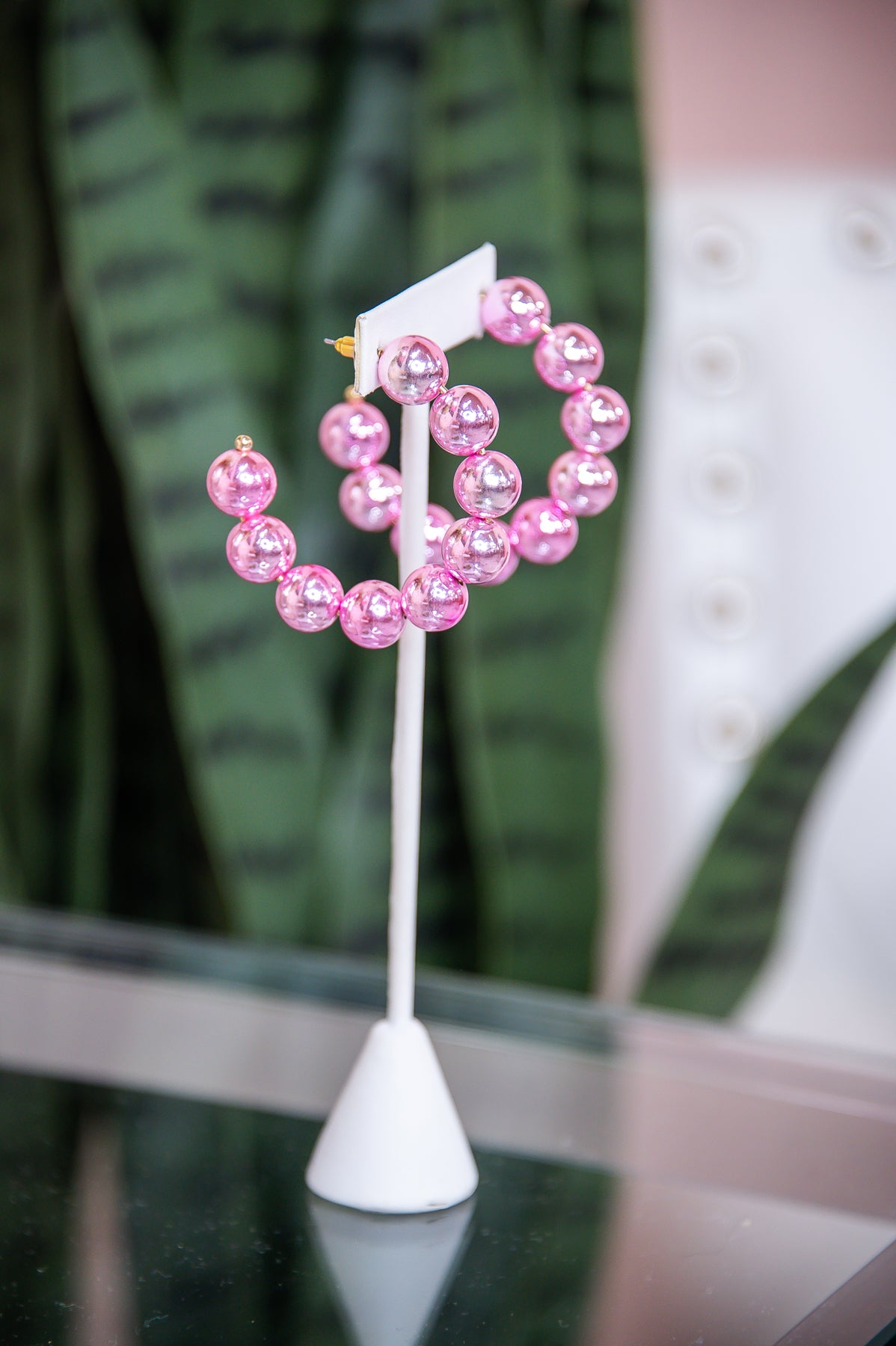 Pink Beaded Open Hoop Earrings - EAR4101PK