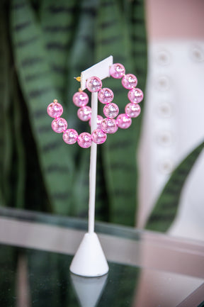 Pink Beaded Open Hoop Earrings - EAR4101PK
