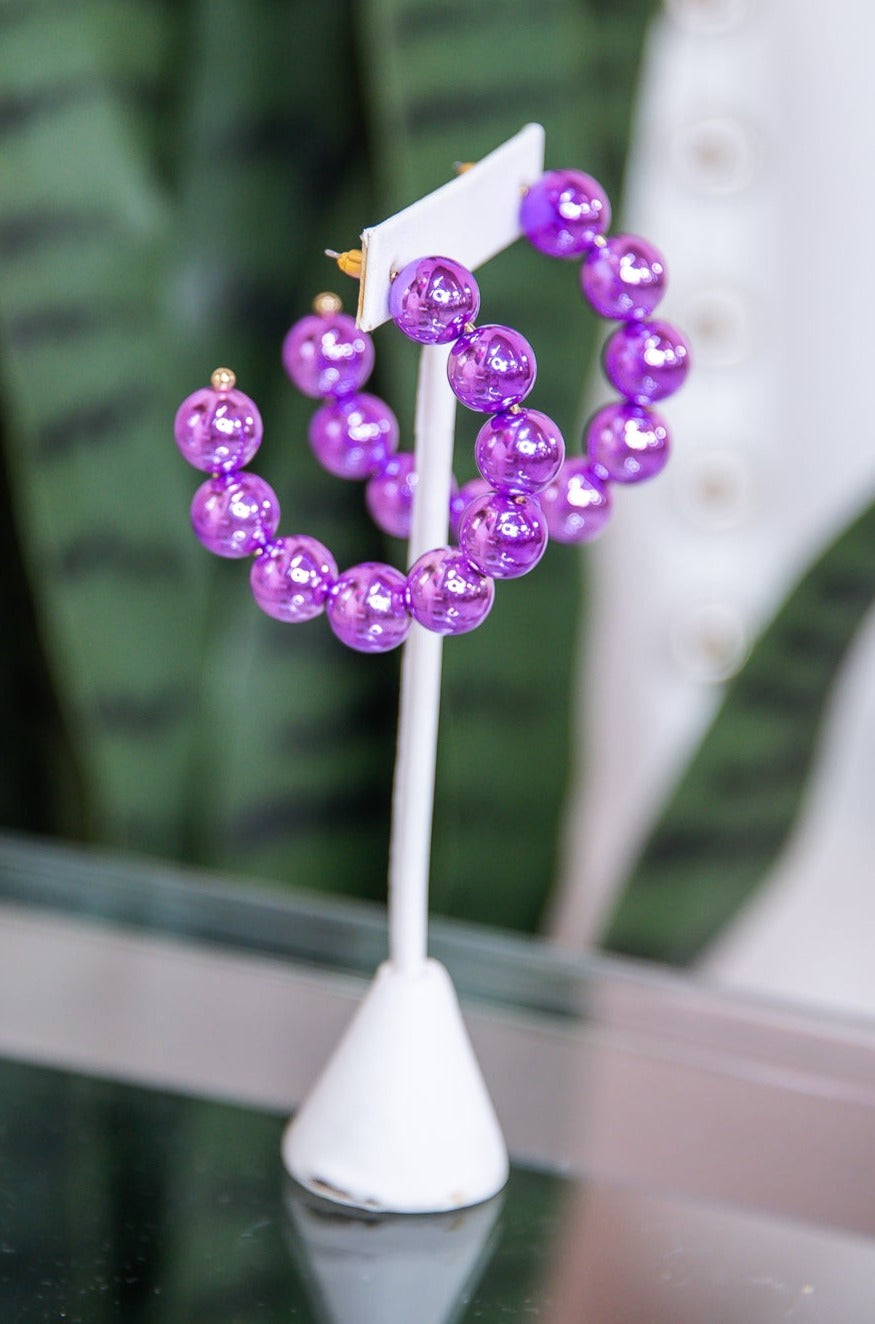 Lavender Beaded Open Hoop Earrings - EAR4102LV