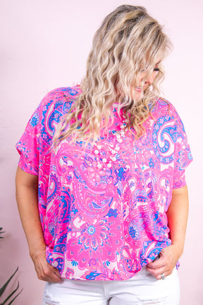 Enduring Legacy Pink/Blue Paisley/Floral Top - T9367PK