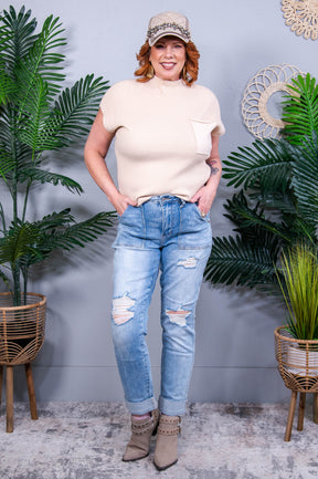 Aiden High Rise Patch Pocket Distressed Boyfriend Jeans - K1340DN