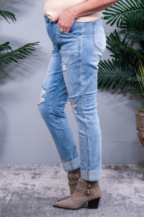 Aiden High Rise Patch Pocket Distressed Boyfriend Jeans - K1340DN
