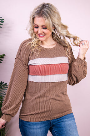 Don't Forget Your Worth Mocha/Multi Color Striped Top - T8641MO