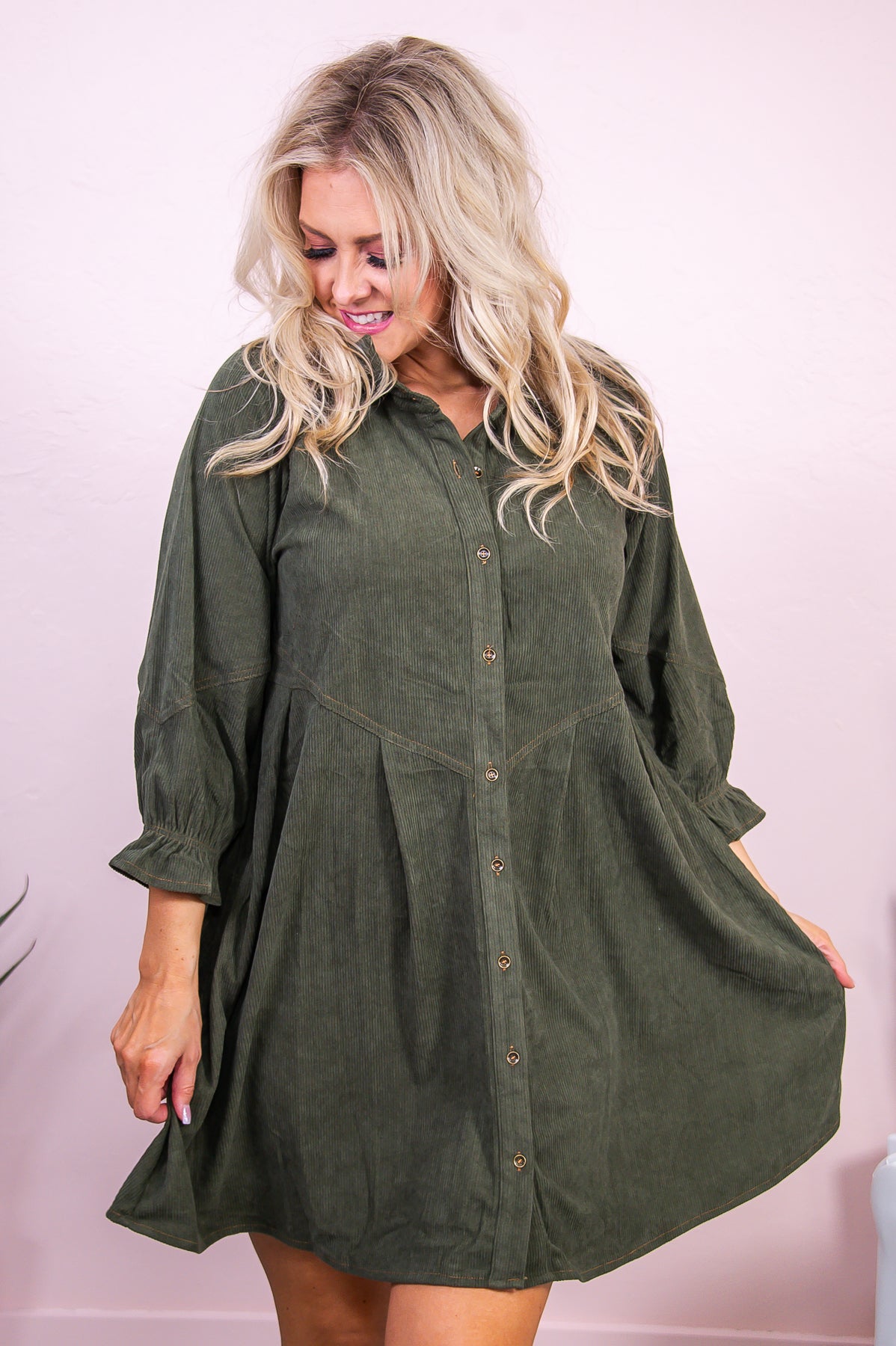 Take Me Out Dancing Olive Solid Dress - D4994OL